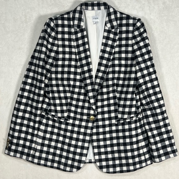 J Crew Size 8 Wool Blackwatch Tartan Gingham Brass Button Large Check Blazer EUc - Picture 2 of 14
